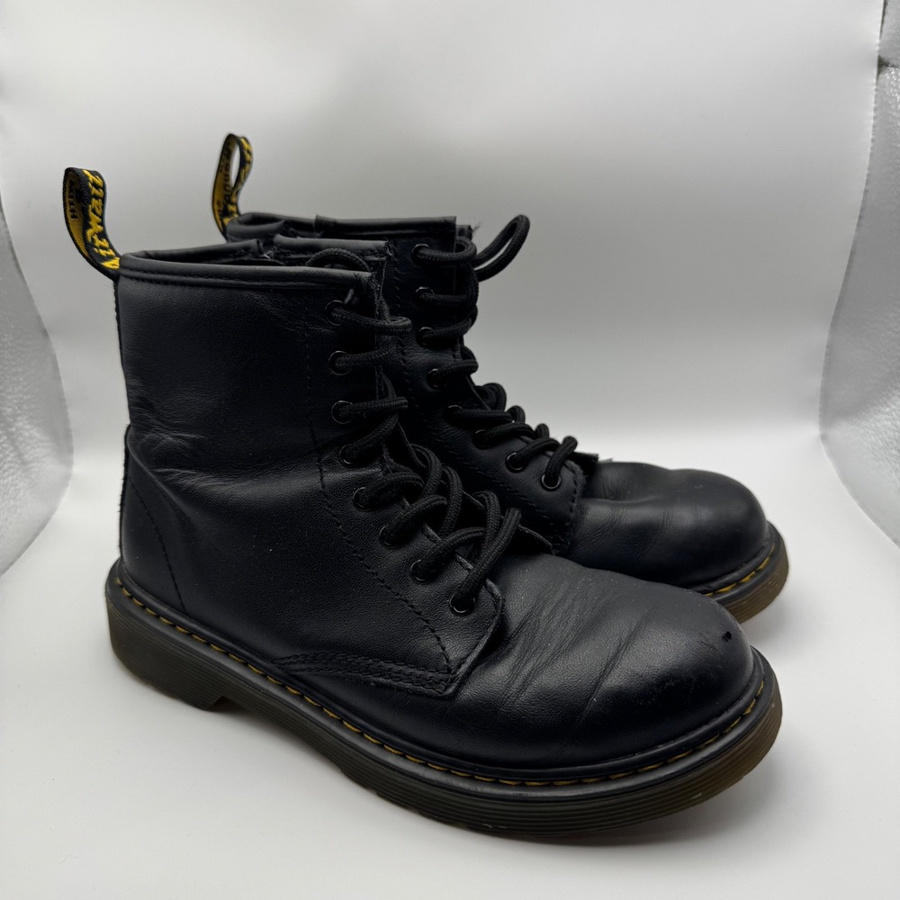 Dr. Martens 1460 J‎ Black Leather Lace Up Side Zip Combat Boots Kids US 3 EU 34